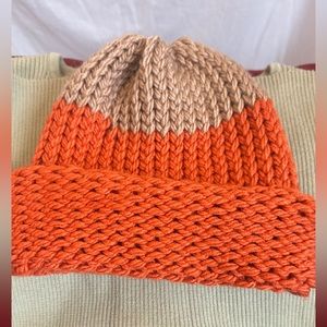 Orange & Tan Beanie hand made NWOT